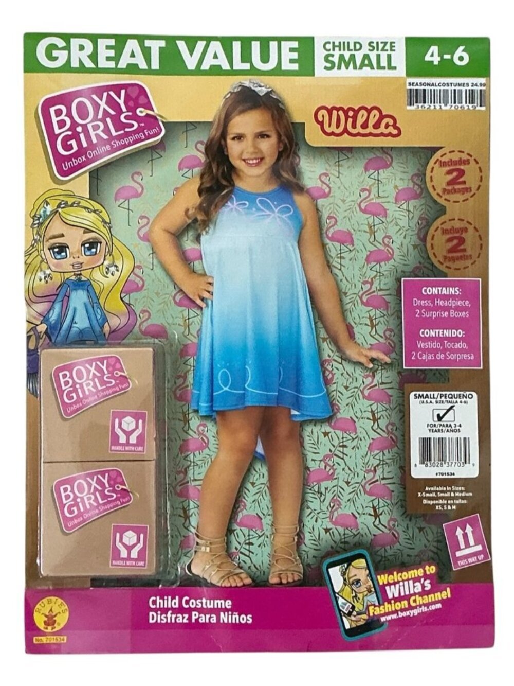 Rubies Boxy Girls Willa Costume Holloween Dress Up 4 PC Set Blue Girls Small 4-6